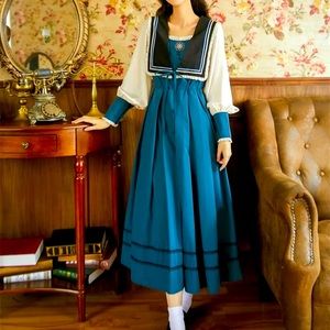 Cottagecore Bib Style Sailor Dress